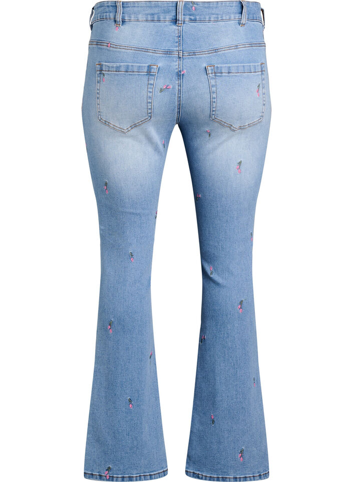 Bootcut jeans met geborduurde bloemen, Blauw, Packshot image number 1