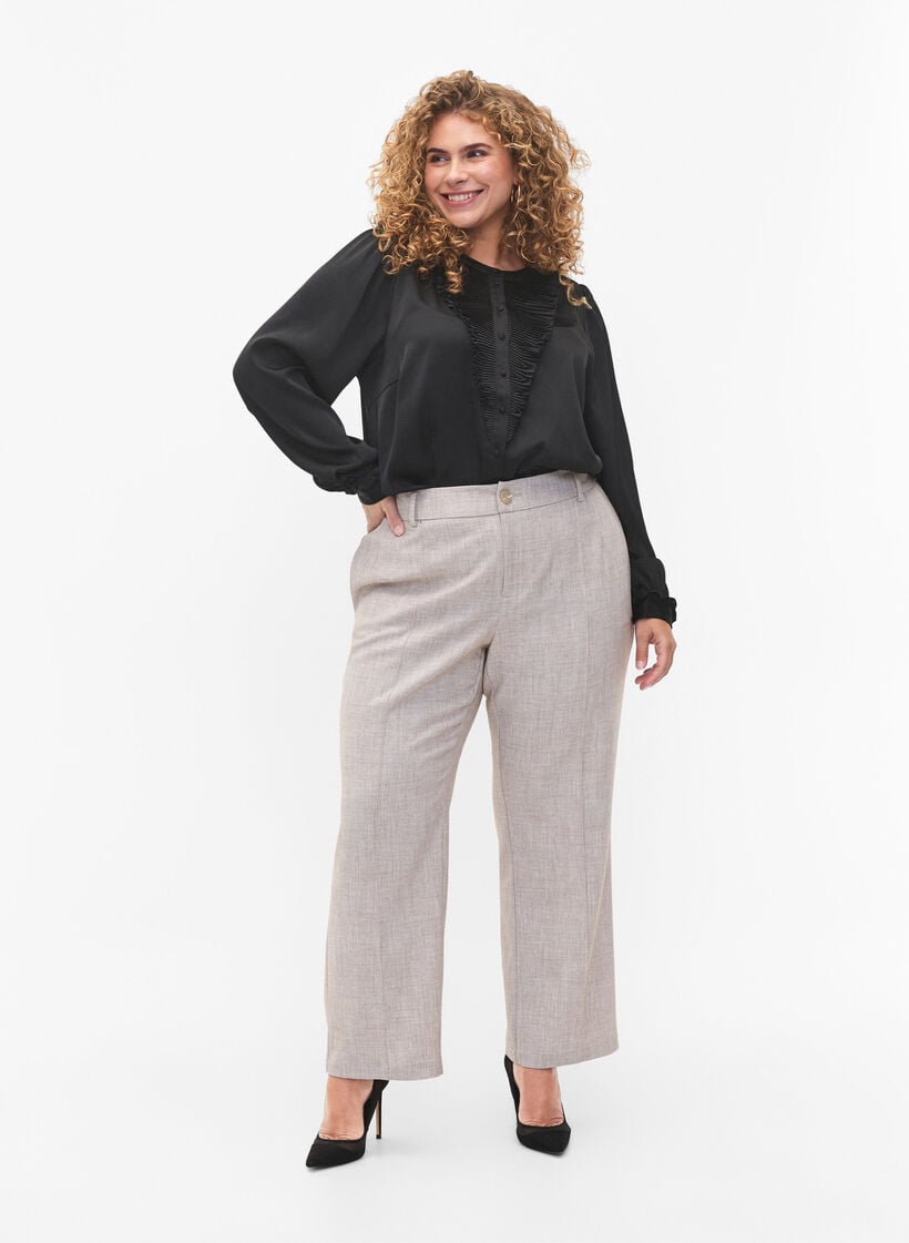 Satijnen overhemd blouse met ruches, Black, Model image number 2