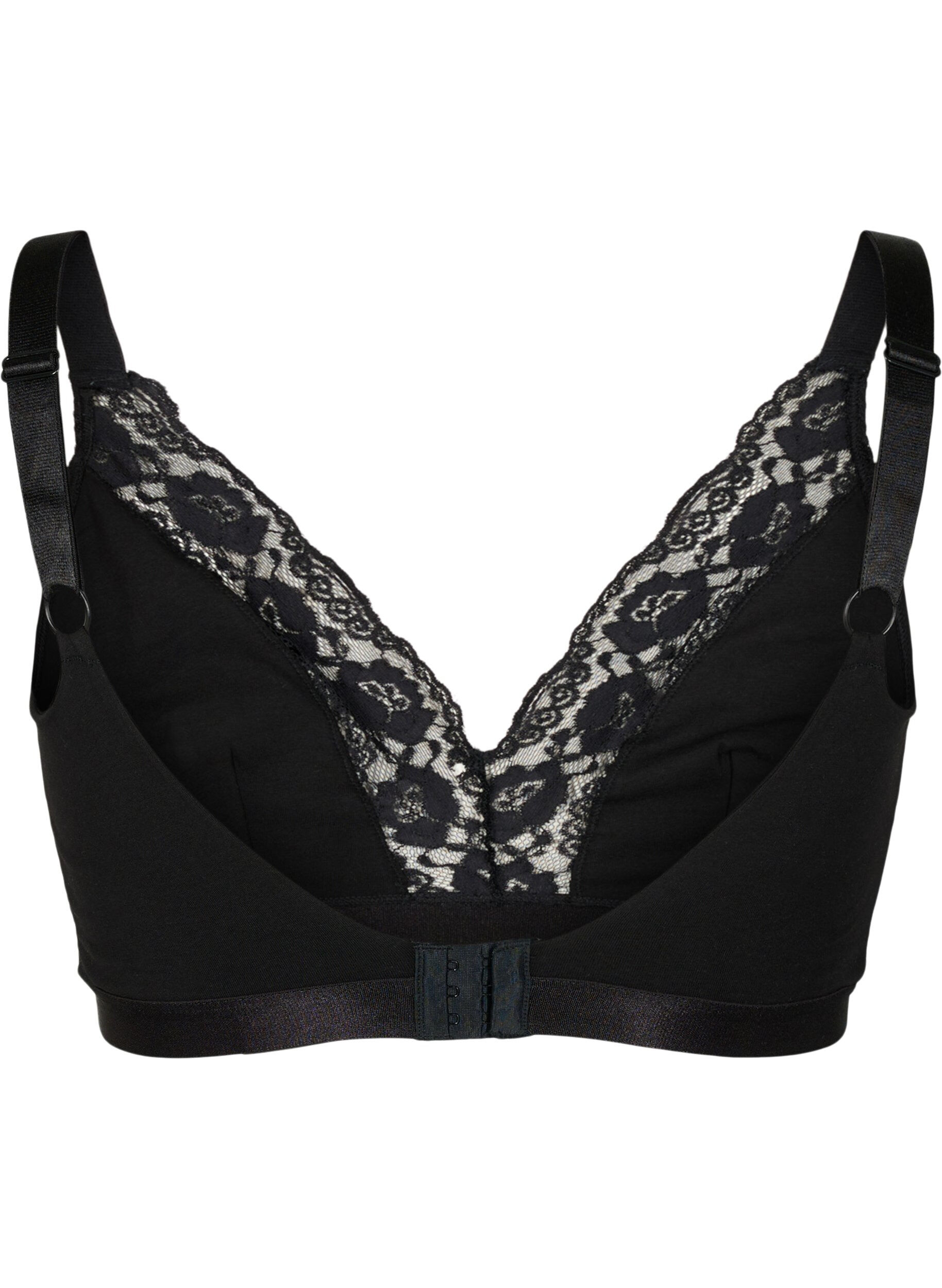 ZizziBralette van katoen met kant, Zwart, Packshot image number 1