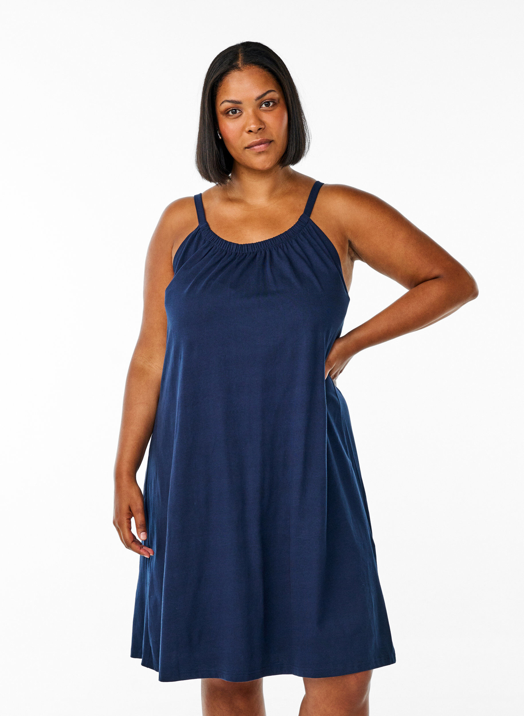 ZizziJurk met middelhoge bandjes van biologisch katoen, Blauw, Model image number 0