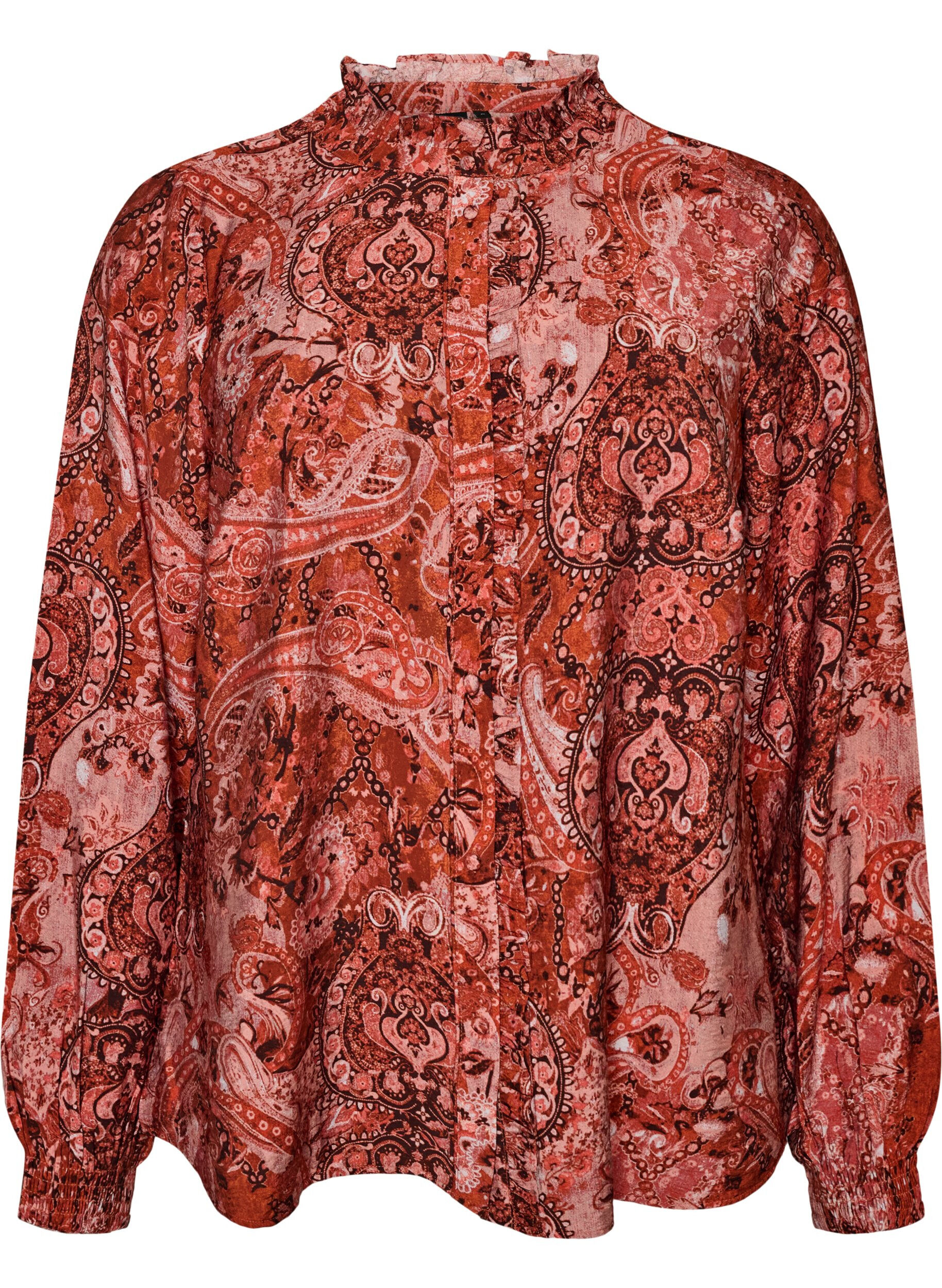 Viscose blouse met paisleyprint en ruches