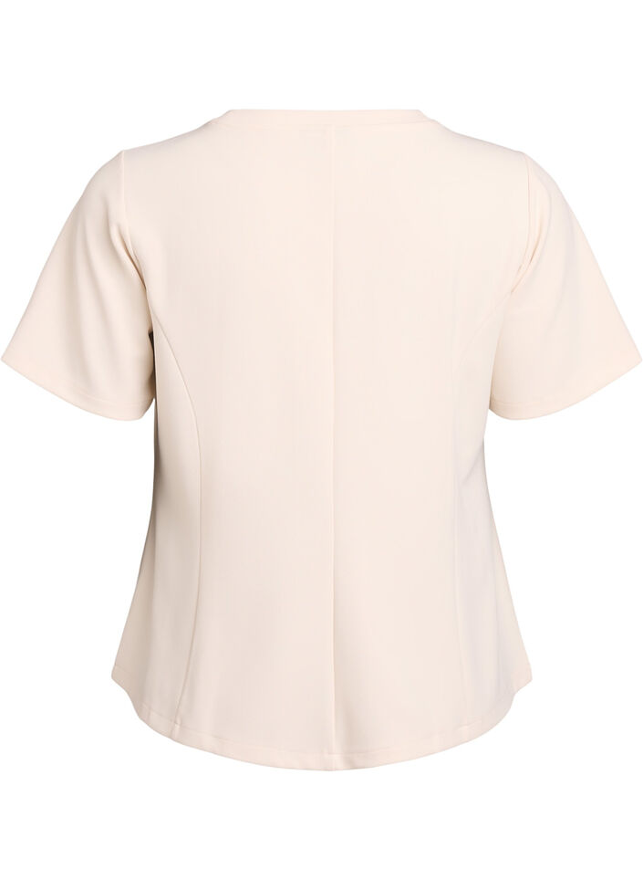 Korte mouwen blouse met figuurnaden, Beige, Packshot image number 1