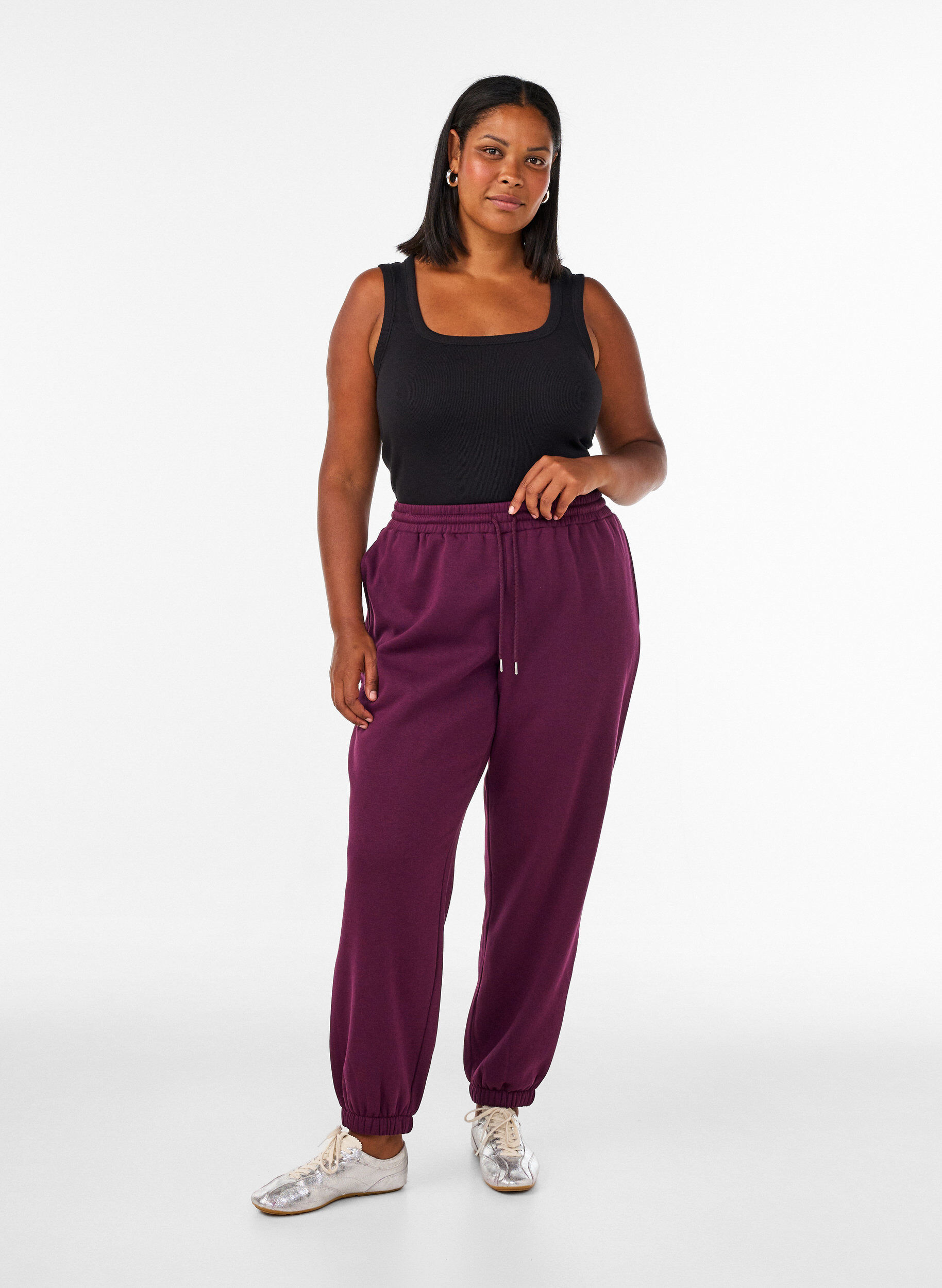 Sweatpants met hoge taille en trekkoord, Paars, Model
