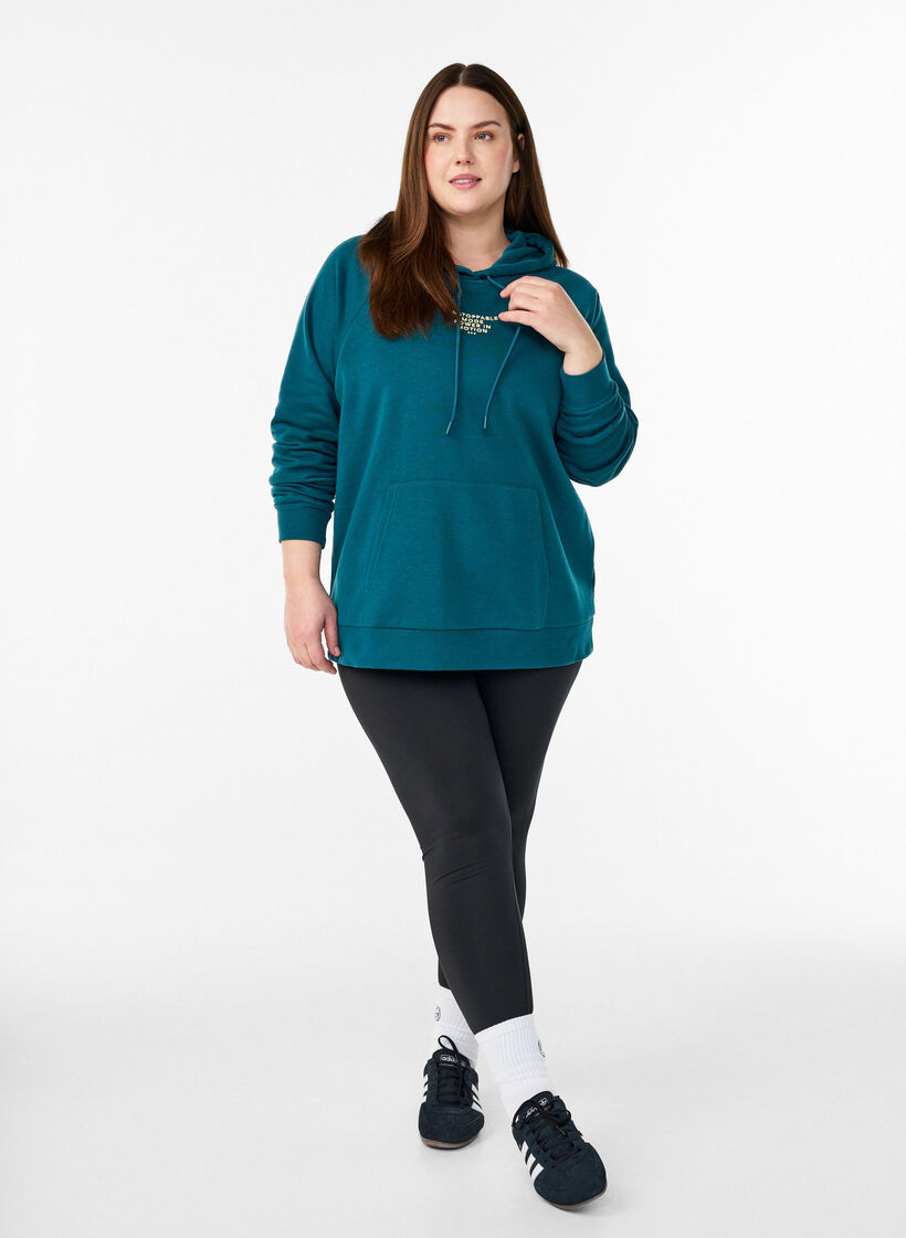 Hoodie met geborduurd frontmotief, Groen, Model image number 1