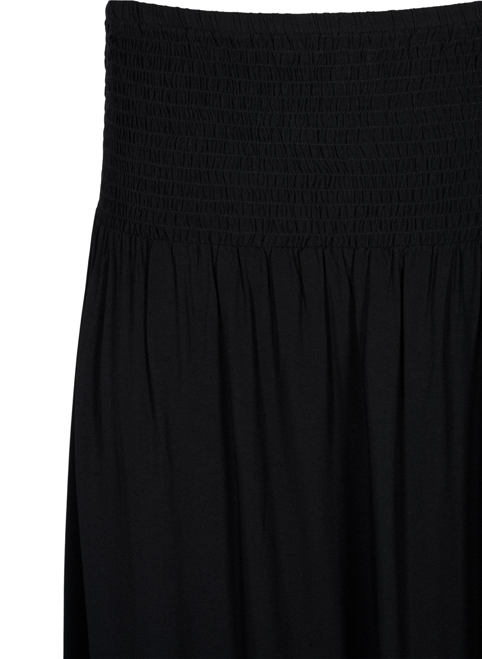 ZizziMaxi rok in viscose met smokwerk, Zwart, Packshot image number 2