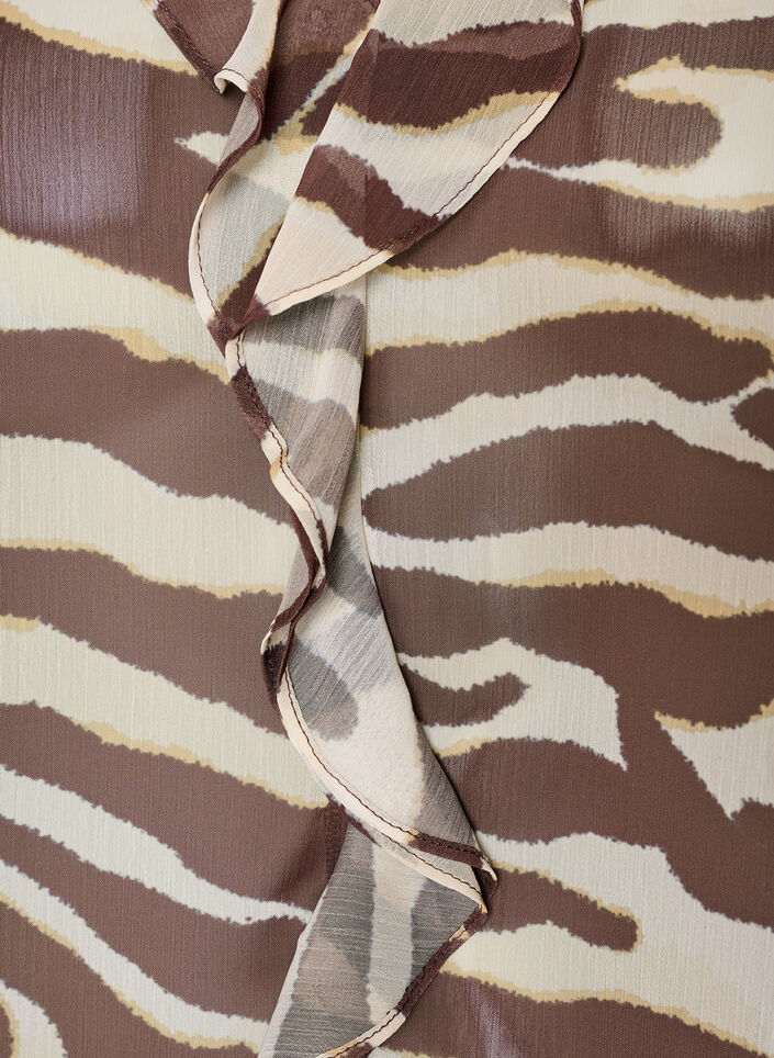 Chiffon blouse met zebraprint en ruches, Bruin, Packshot image number 3