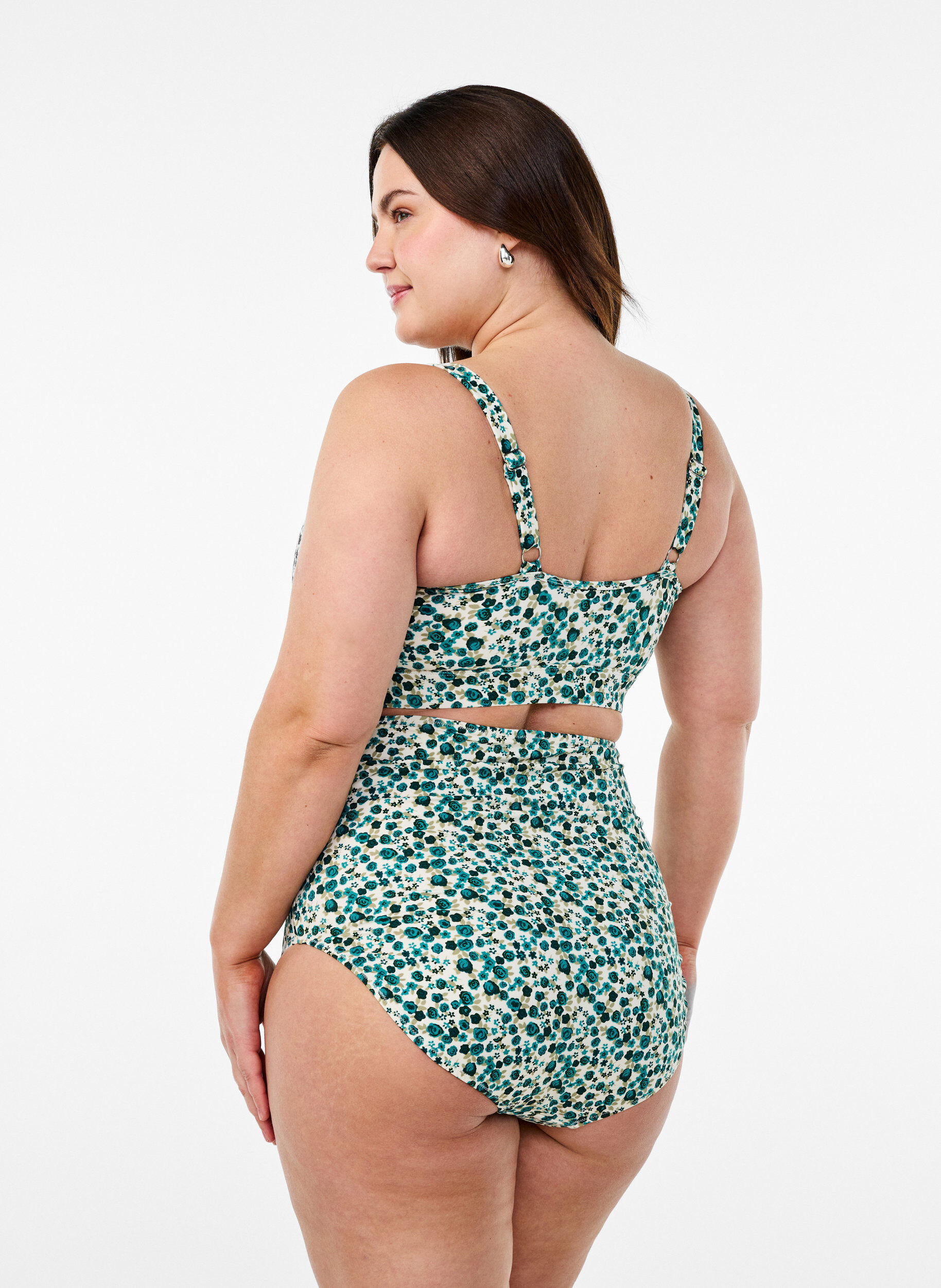 ZizziExtra high-waisted bikinibroekje met bloemenprint, Groen, Model image number 1