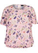 Bloemenblouse met korte mouwen en smokwerk, Roze, Packshot image number 0