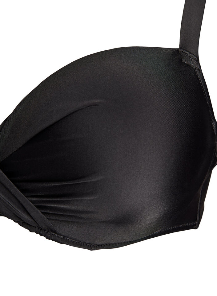 Bikini top met beugel en plooien, Zwart, Packshot image number 2