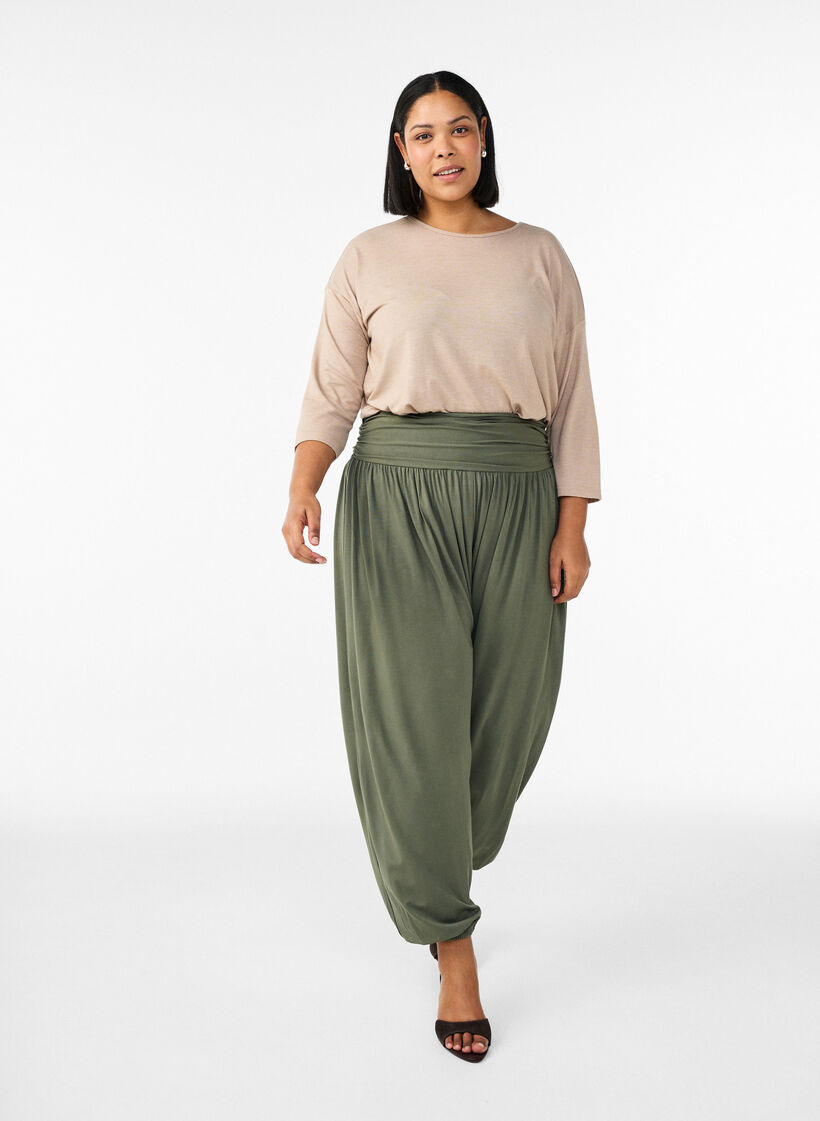 Jersey blouse met 3/4 mouwen, Beige, Model image number 1