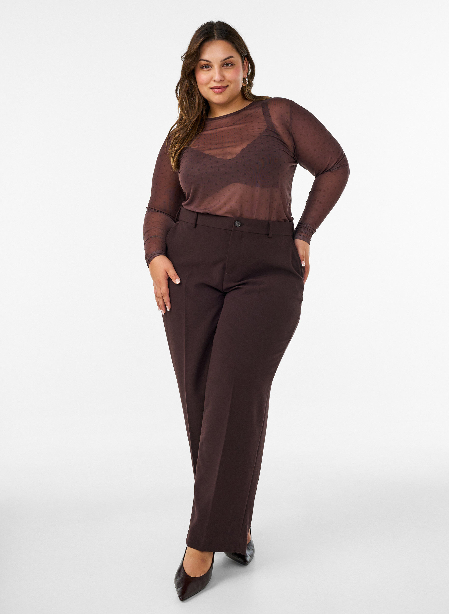 ZizziMesh blouse met print, Bruin, Model image number 1
