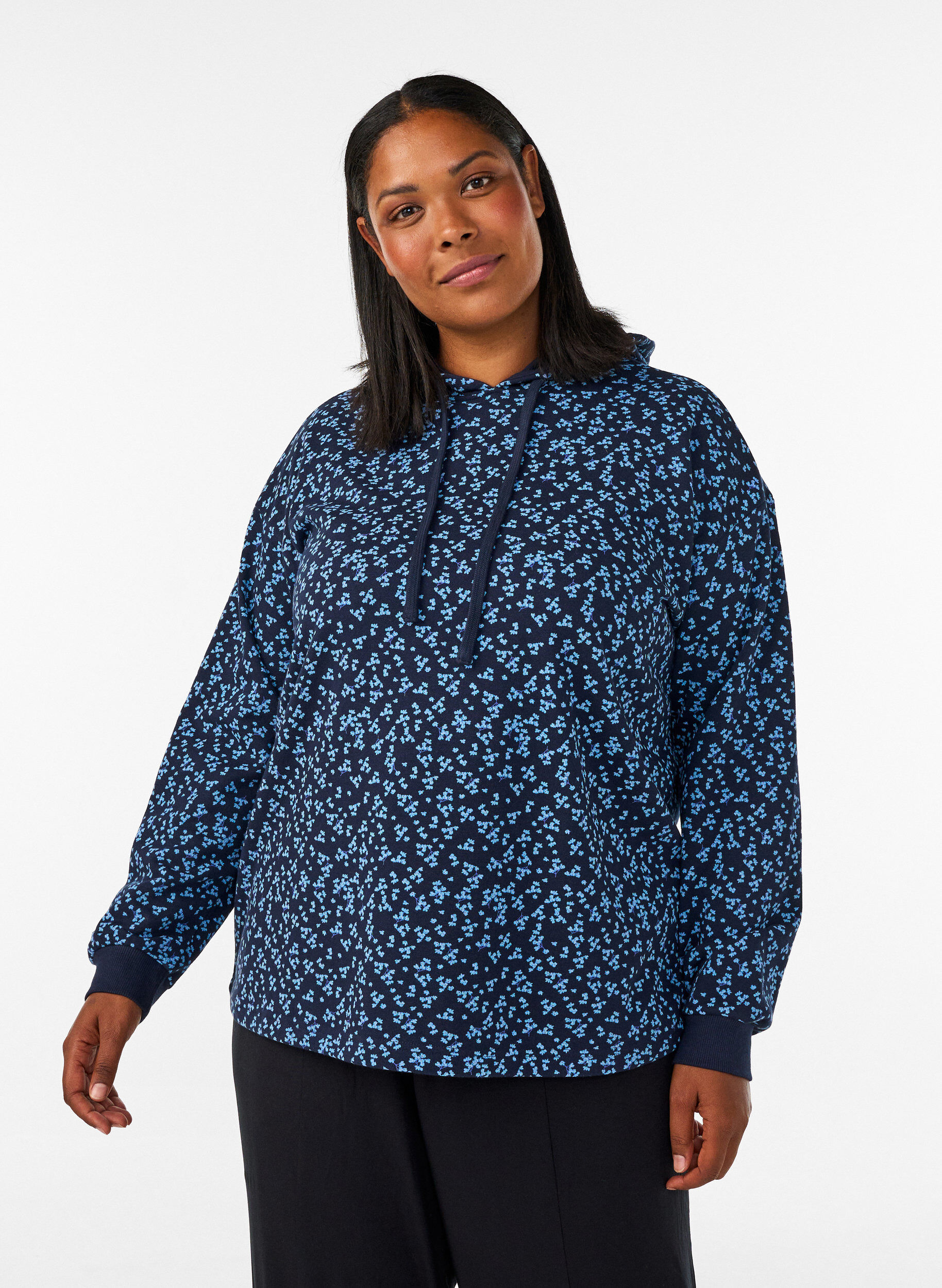 Hoodie met all-overprint, Blauw, Model