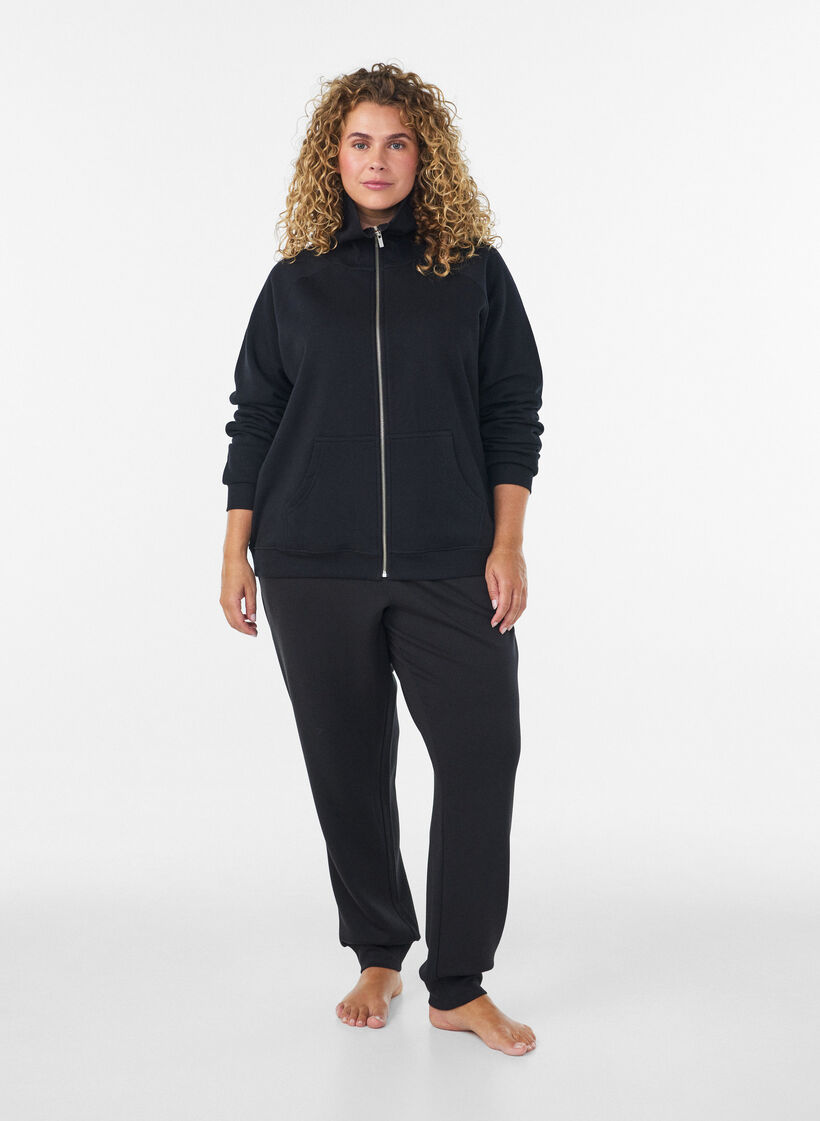 Sweatvest met hoge kraag en rits, Zwart, Model image number 1