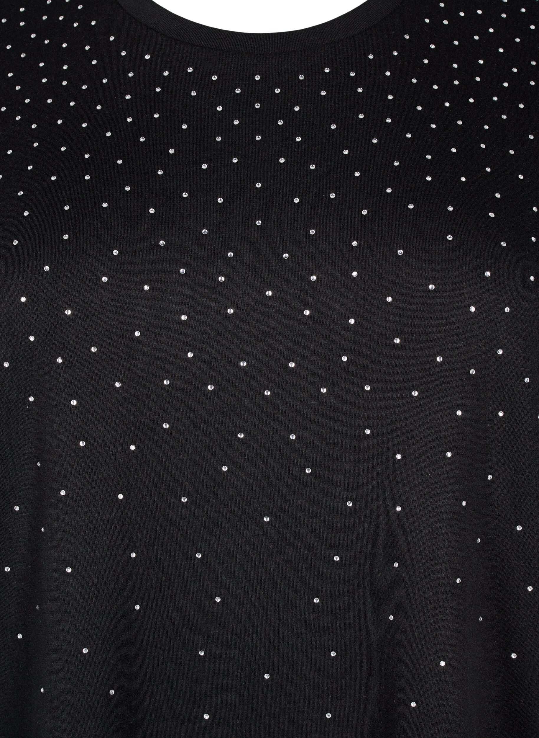 ZizziT-shirt met strass-steentjes en ronde hals, Zwart, Packshot image number 2