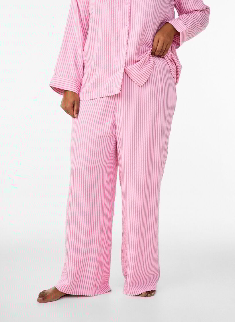 Losse seersucker-pyjamabroek met hoge taille, Roze, Model