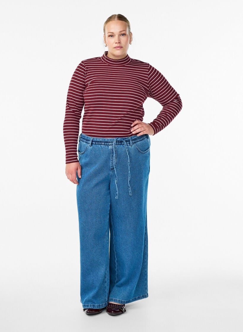 Geribde gestreepte jersey blouse met een hoge hals, T.Port Fairy Tale, Model