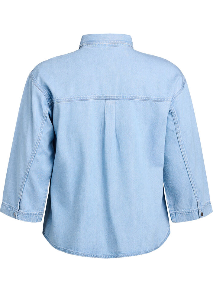 Los denimshirt met 3/4-mouwen, Blauw, Packshot image number 1