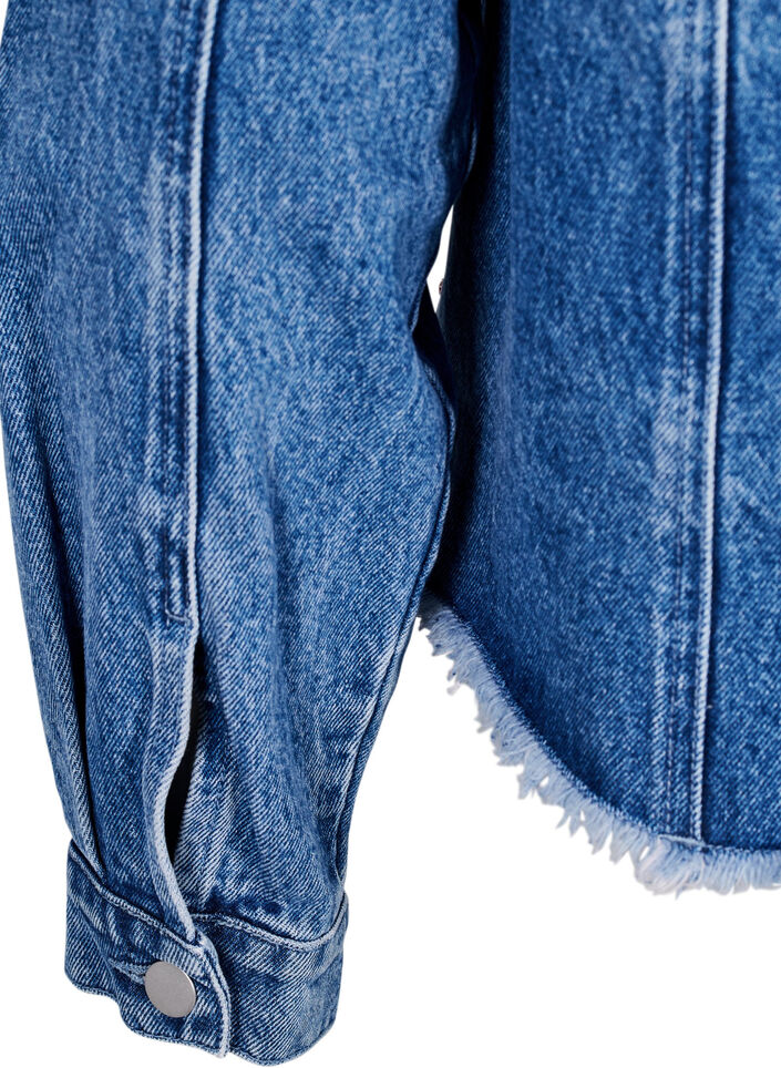 Denimjack met strasssteentjes en een rauwe zoom, Blue Denim, Packshot