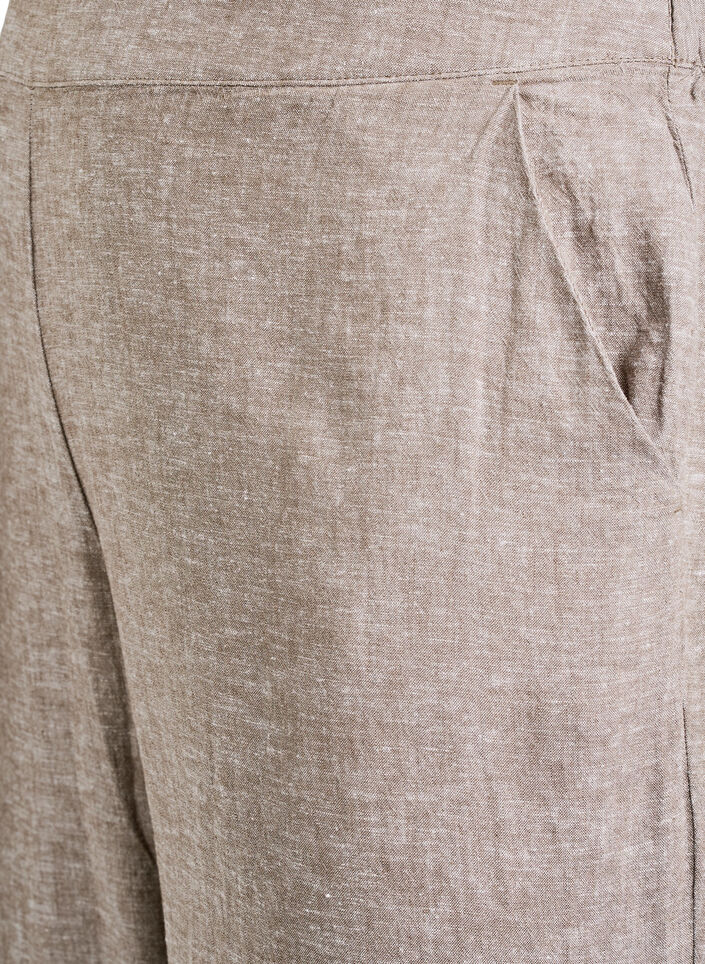 Linnen en viscose broek met losse pasvorm, Bruin, Packshot image number 2