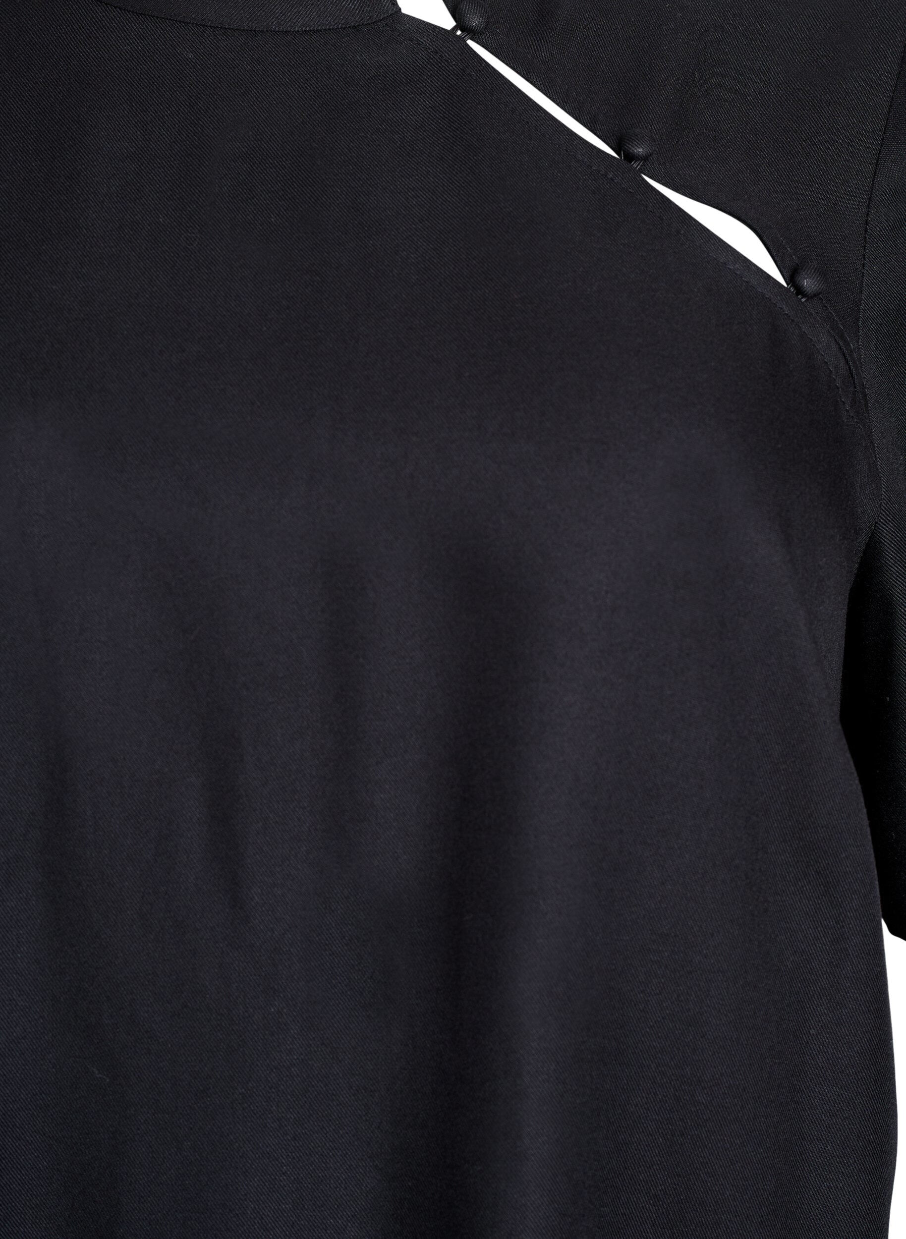 ZizziBlouse met korte mouwen en diagonale knoopsluiting, Zwart, Packshot image number 2