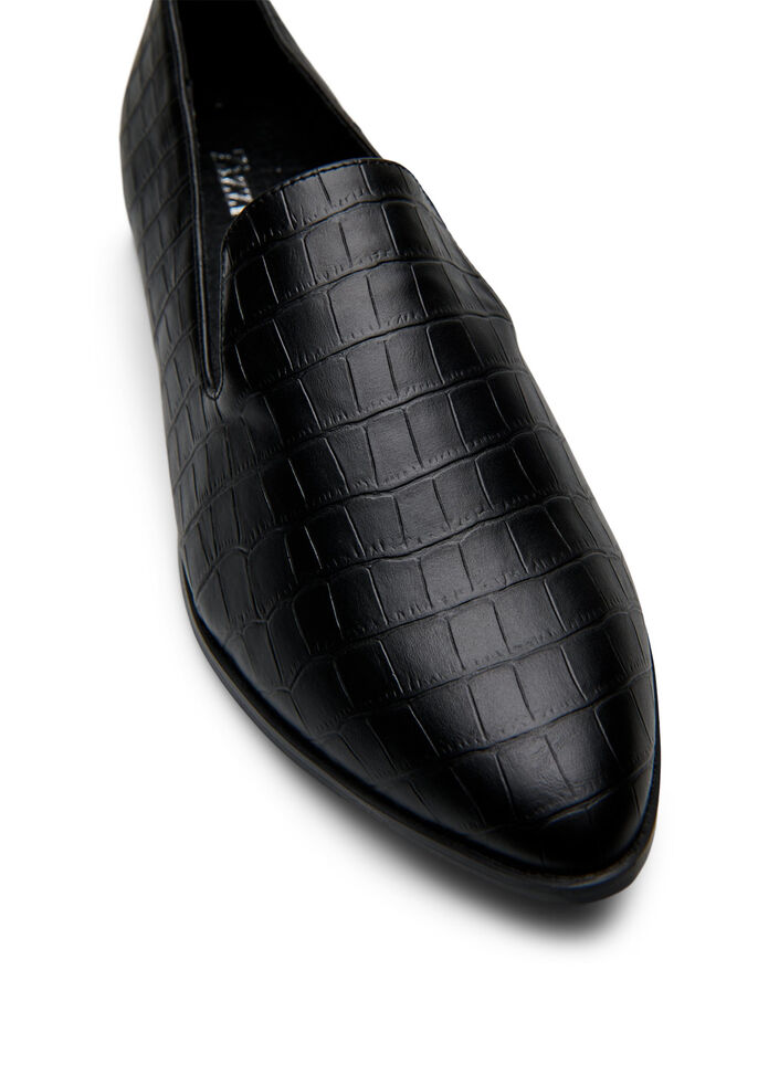 Wide fit - Loafers met een krokodilleneffect, Zwart, Packshot image number 3