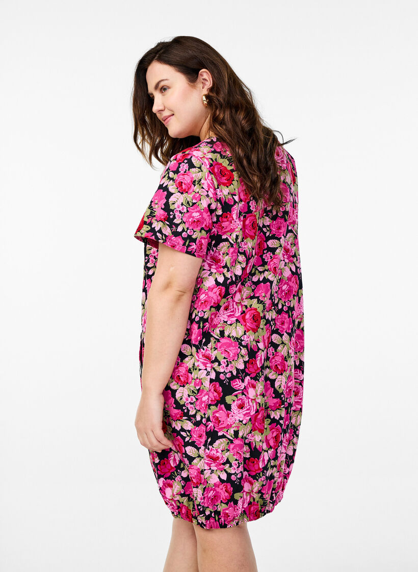 Katoenen jurk met korte mouwen en print, Zwart, Model image number 2