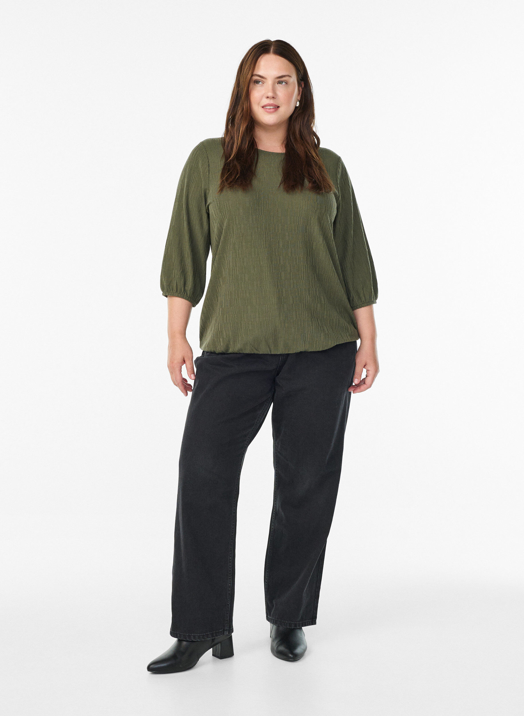 ZizziBlouse met textuur en 3/4 mouwen, Groen, Model image number 1