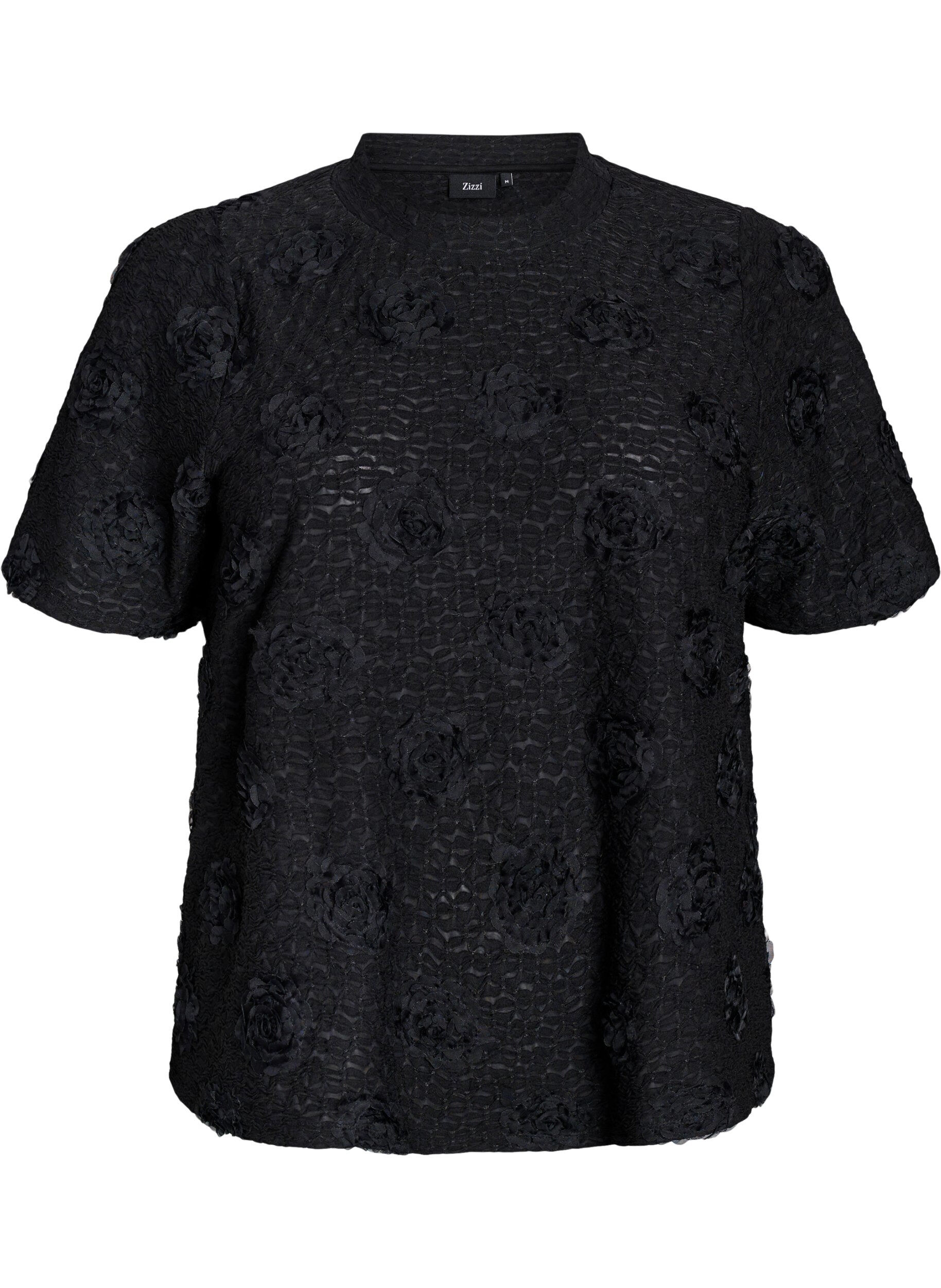 Blouse met 3D-bloemen en korte mouwen