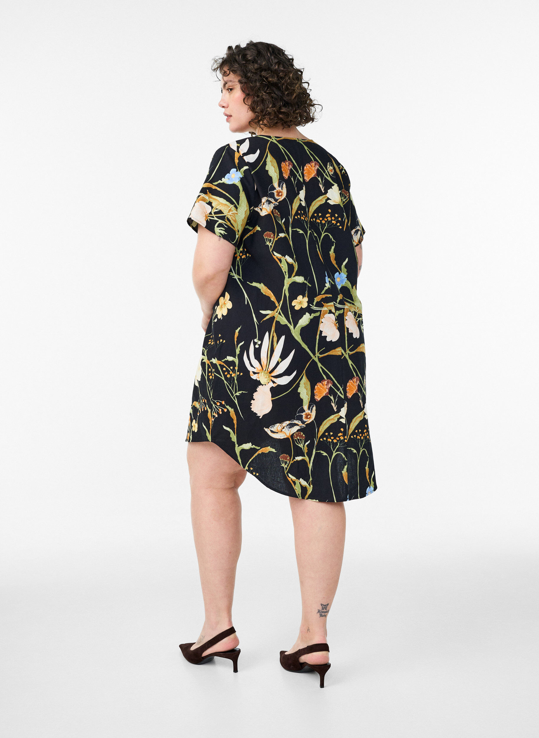 ZizziKatoenen tuniek met een bloemenprint, Zwart, Model image number 2