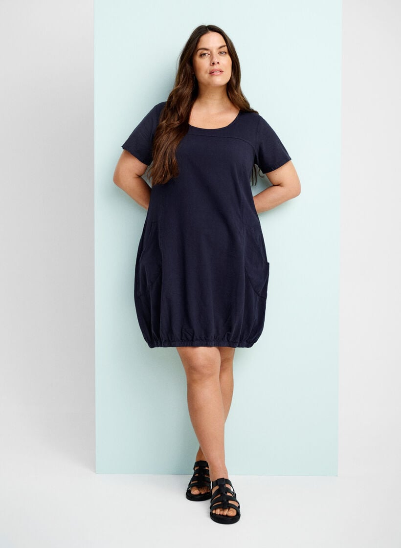 Katoenen jurk met korte mouwen, Blauw, Image image number 0