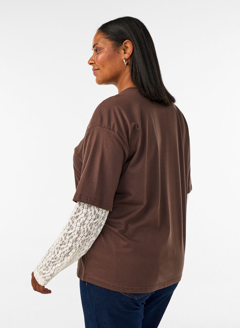 Los T-shirt met lange kanten mouwen, Bruin, Model image number 2