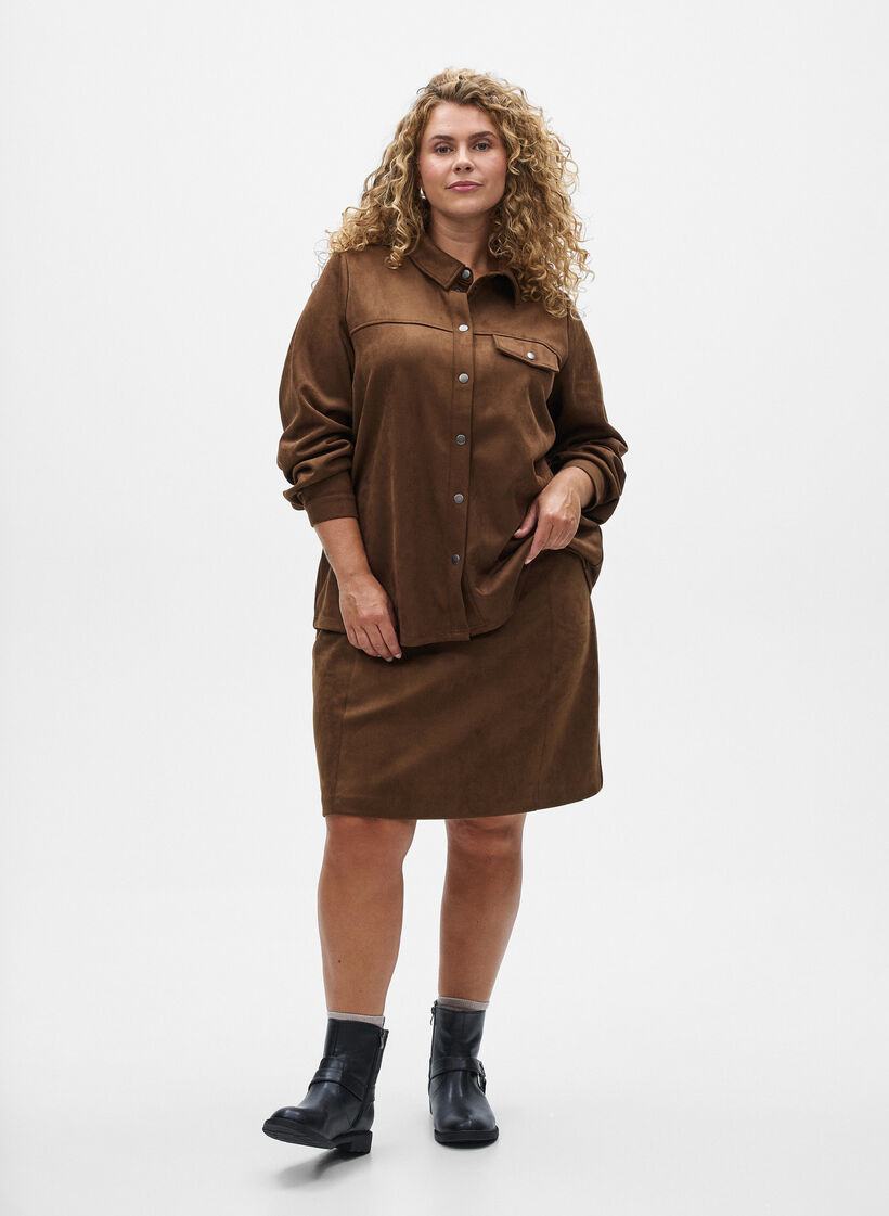 Imitatie suède overhemd, Brown Fake Suede , Model