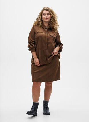 ZizziImitatie suède overhemd, Brown Fake Suede , Model image number 2