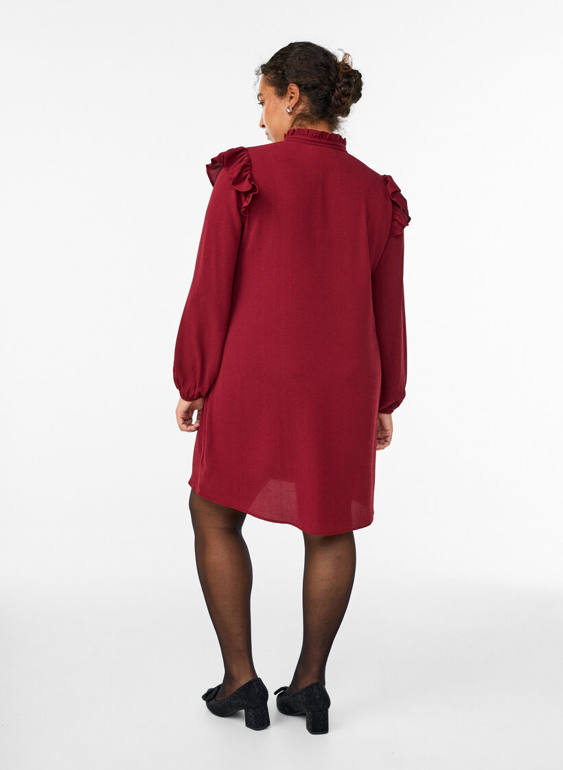 Kort jurkje met ruches en glitter, Donker Bordeaux, Model image number 2