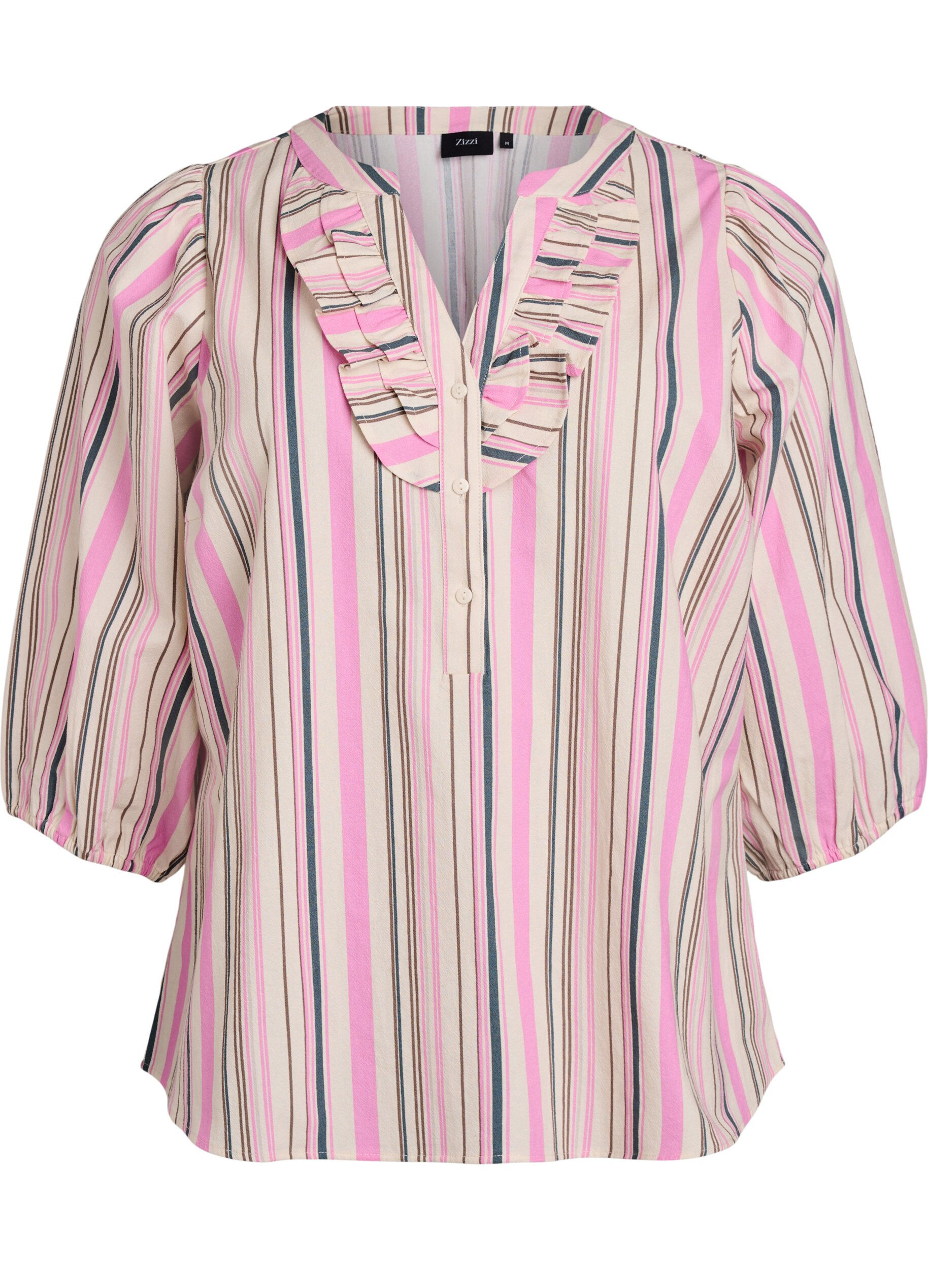 3/4 mouw blouse in katoen met strepen