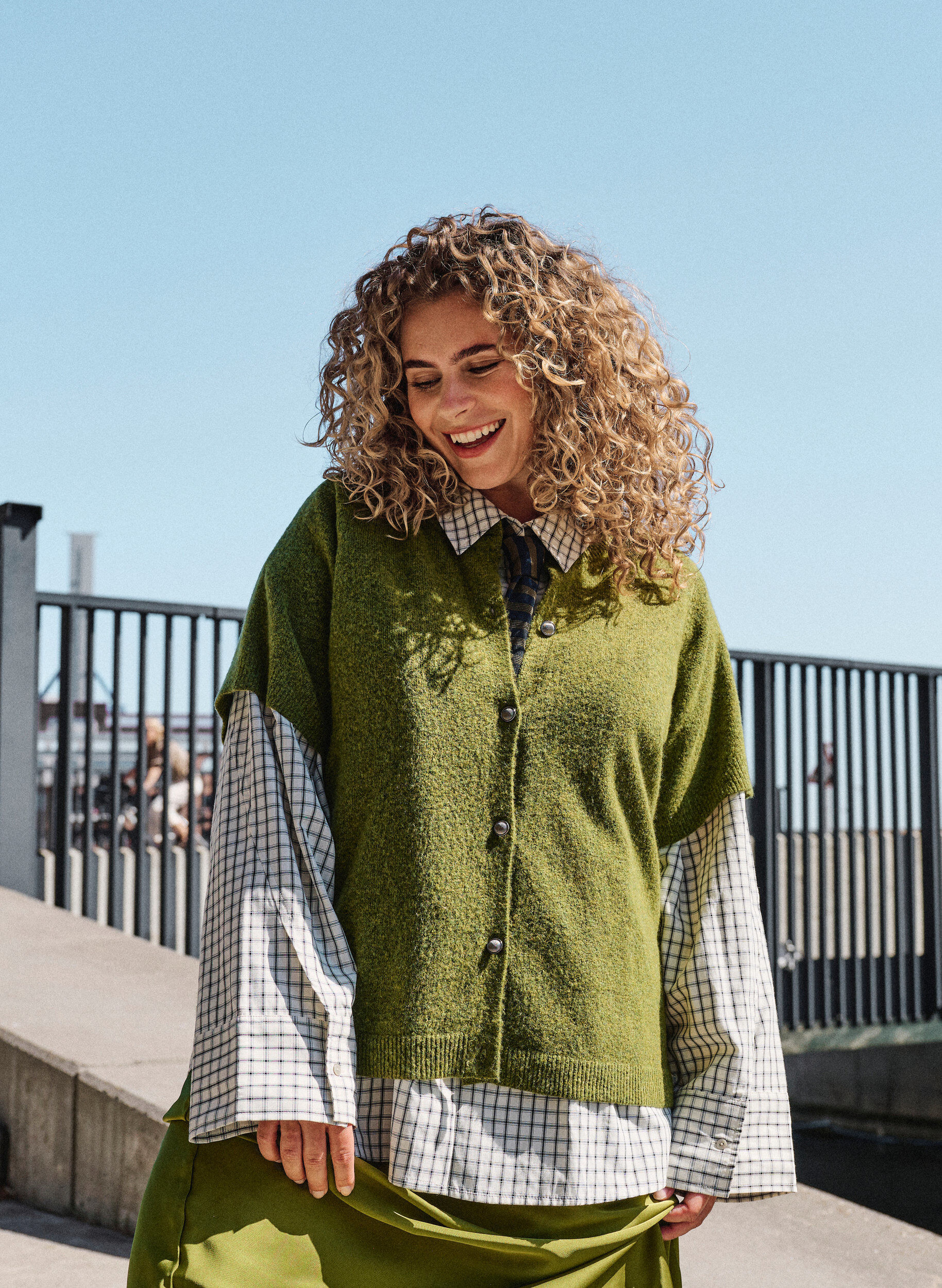 ZizziGebreid vest met korte mouwen, Groen, Image image number 0