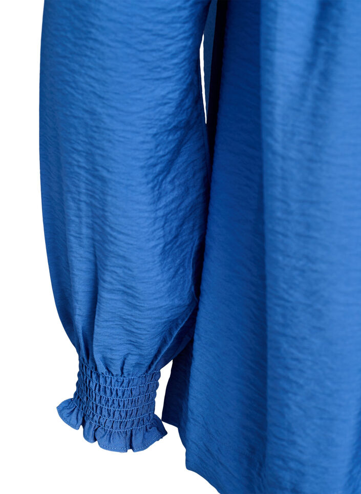 Viscose blouse met smock en geplooide details, Blauw, Packshot image number 3