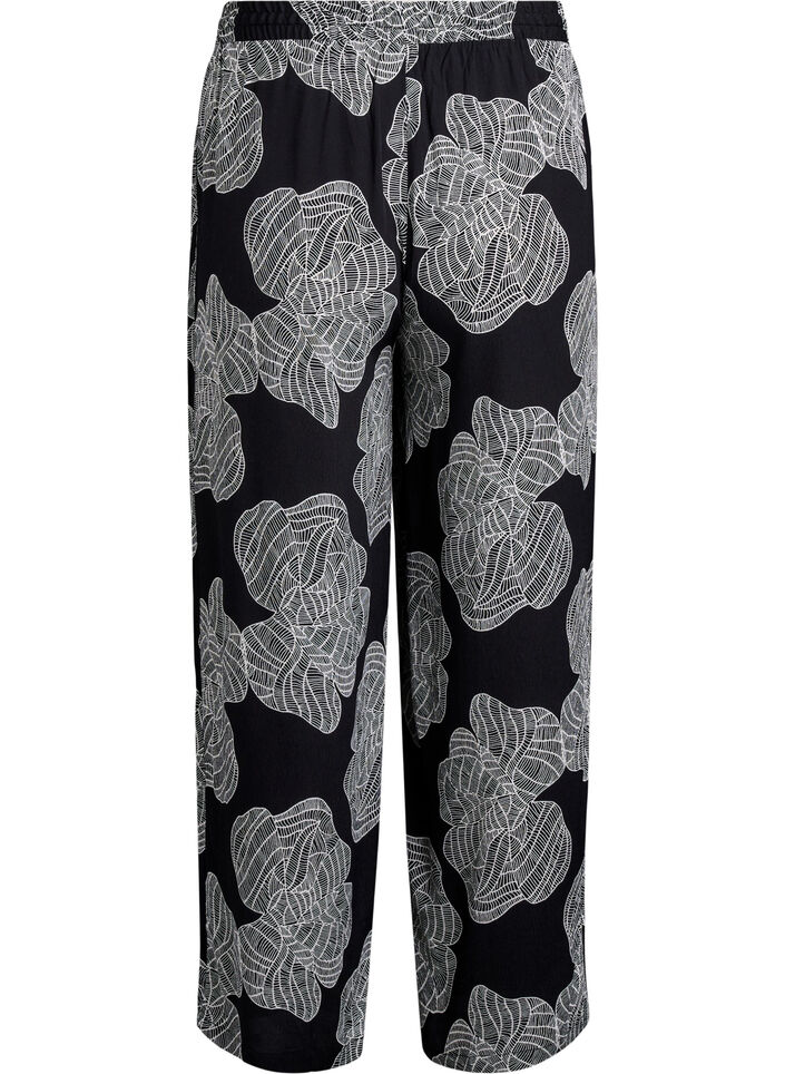 Losse viscose broek met print, Zwart, Packshot image number 1