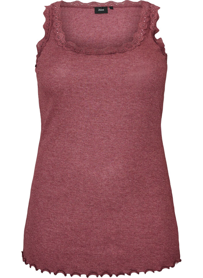 Geribde top met kanten afwerking, Rood, Packshot image number 0