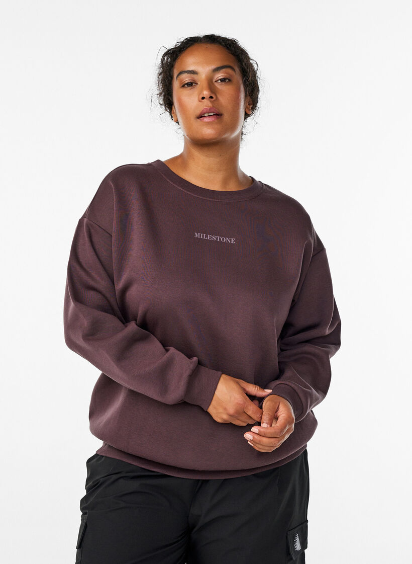 Sweatshirt met statementdetail, Bruin, Model image number 2