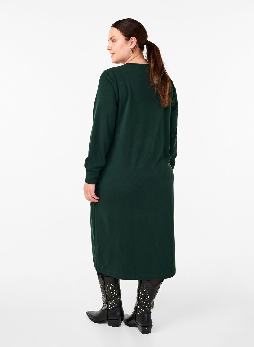 Katoenen sweatjurk met zakken, Groen, Model image number 1