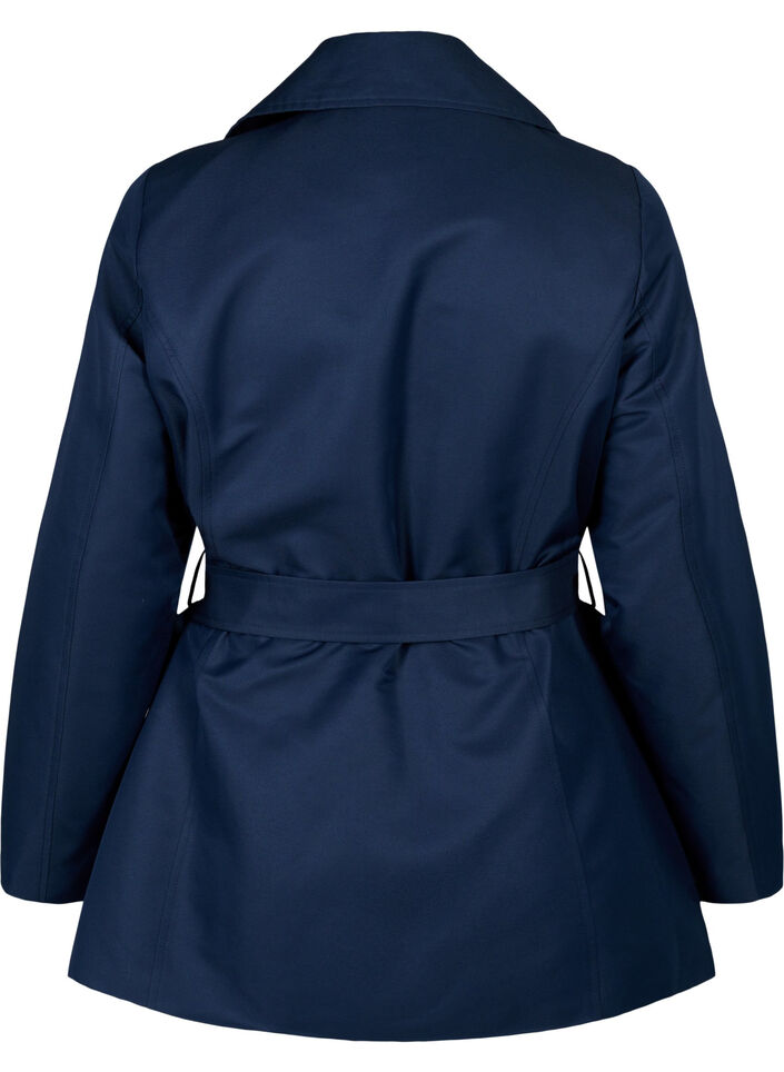 Korte trenchcoat met riem, Blauw, Packshot image number 1