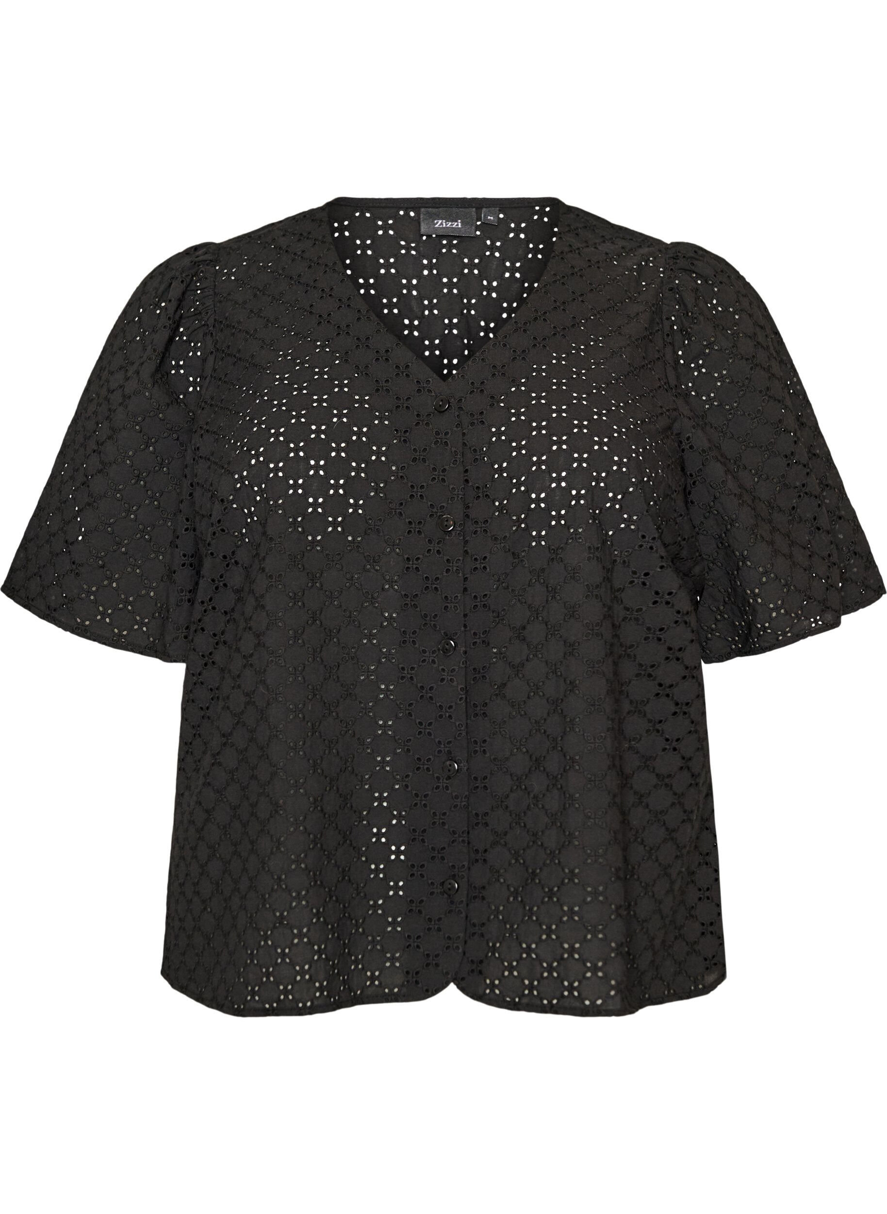 Blouse in broderie anglaise met knoopsluiting