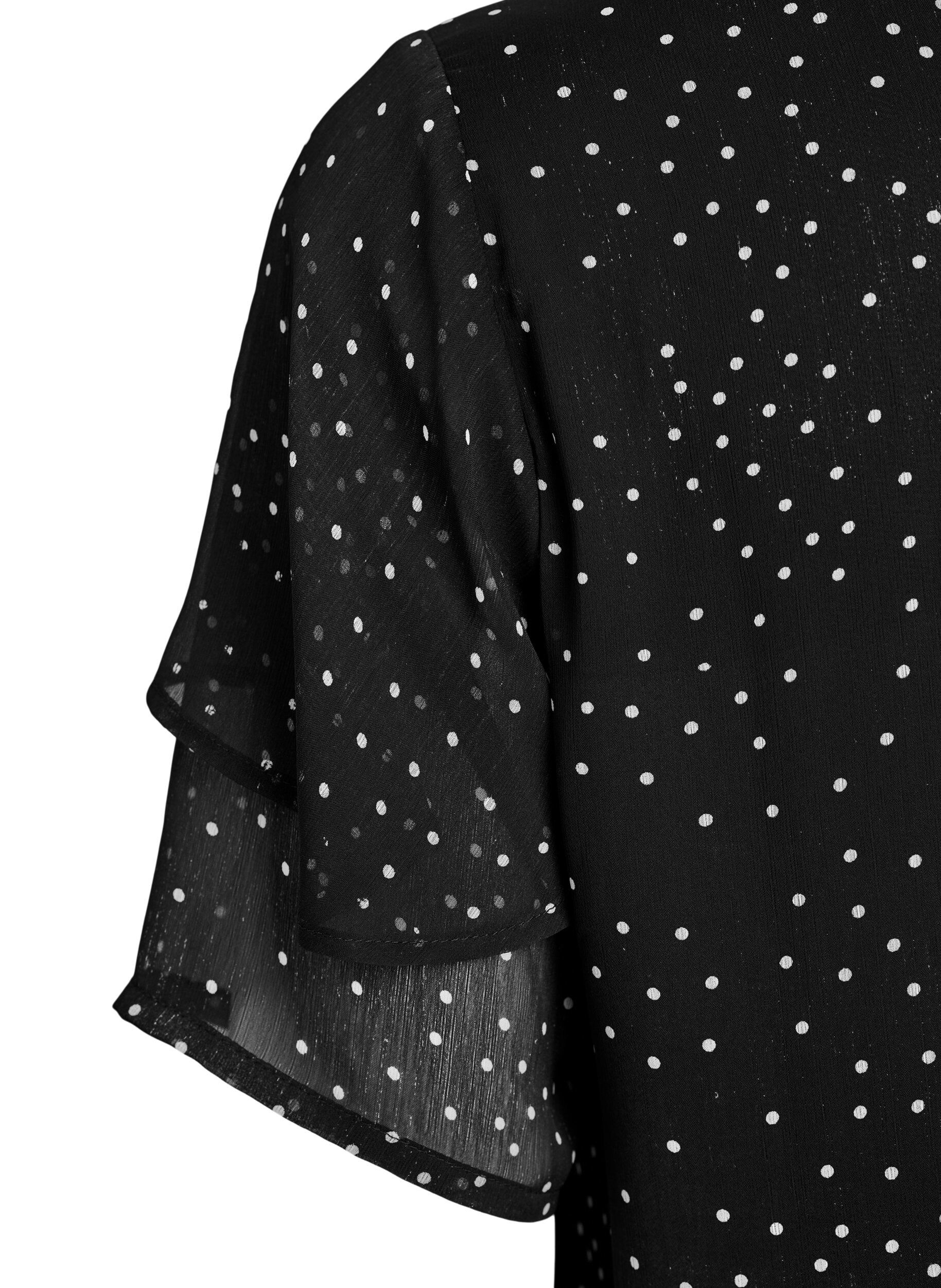 ZizziChiffon blouse met stippeltjes en mouwen met ruches, Zwart, Packshot image number 3