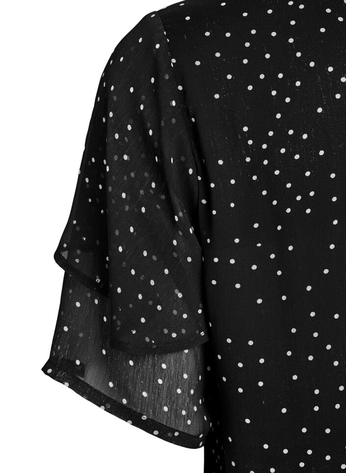 Chiffon blouse met stippeltjes en mouwen met ruches, Zwart, Packshot image number 3
