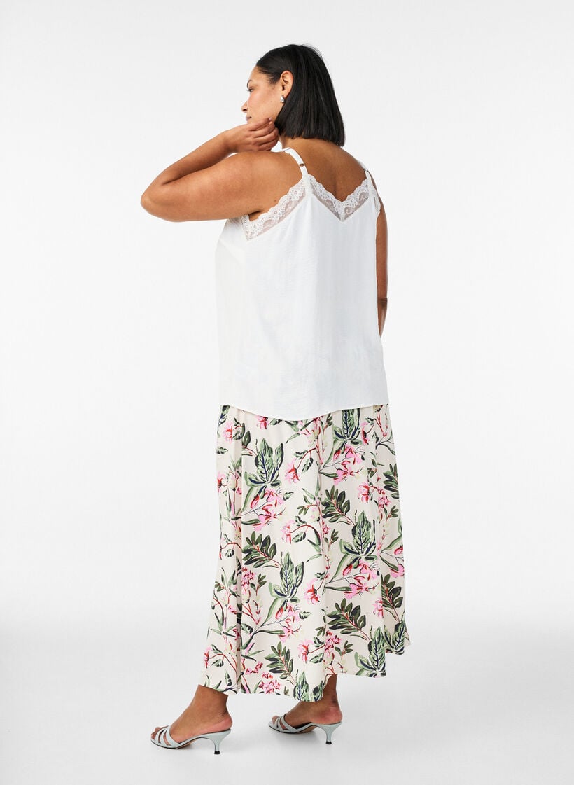 Viscose maxi-rok met smock, Vanille, Model image number 1