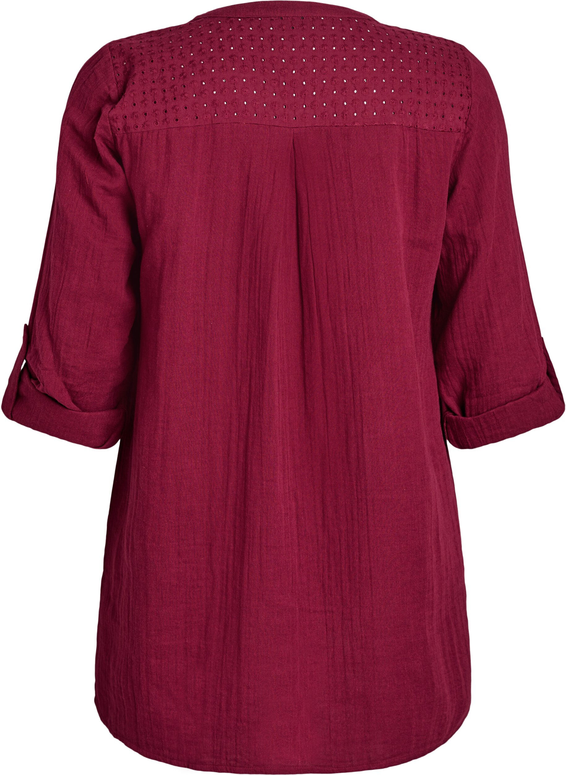 ZizziKatoenen mousseline tuniek met broderie anglaise, Donker Bordeaux, Packshot image number 1