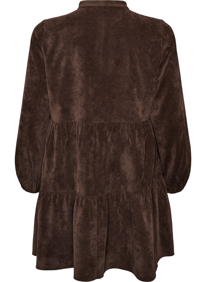 Corduroy jurk met A-lijn en opstaande kraag, Bruin, Packshot image number 1
