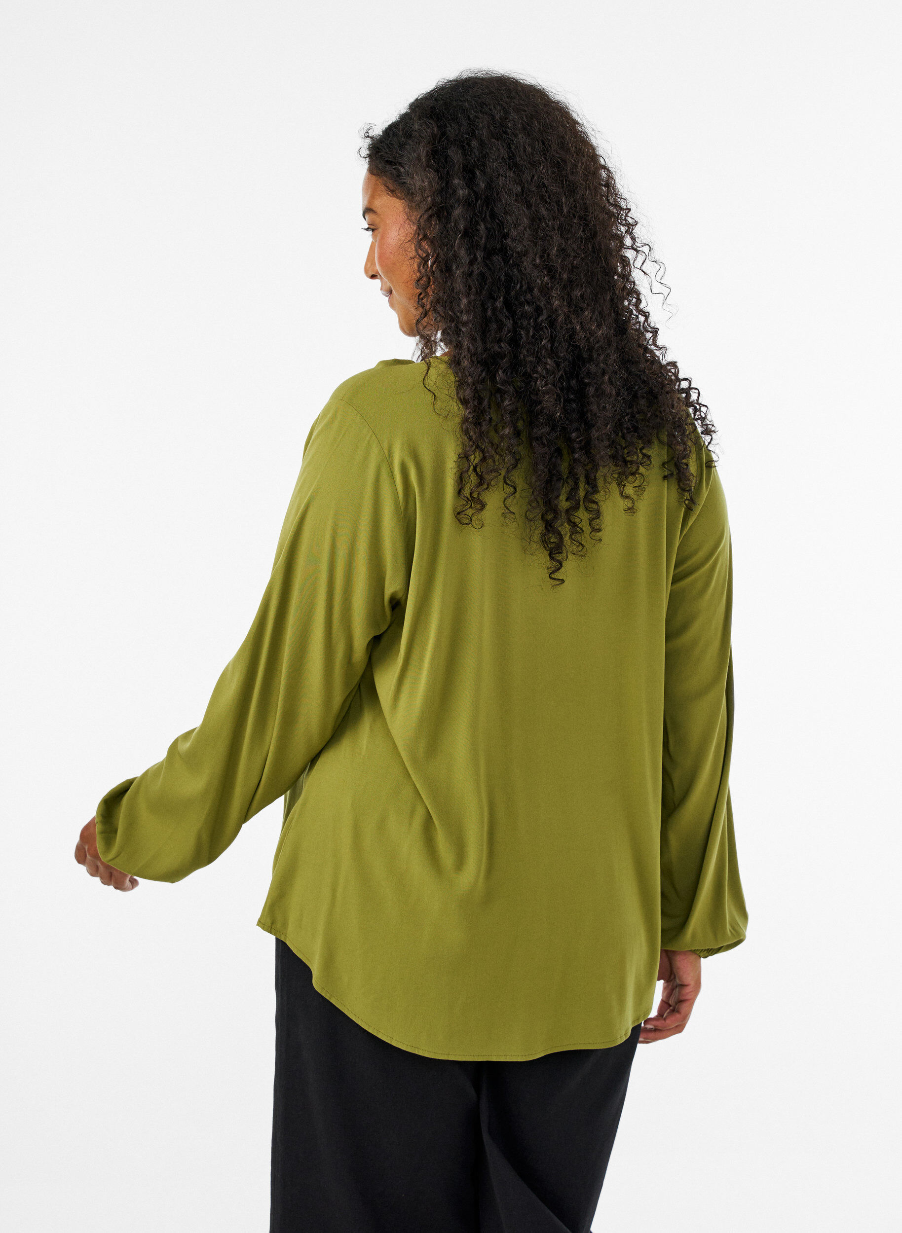 ZizziViscose blouse met V-hals en lange mouwen, Groen, Model image number 2