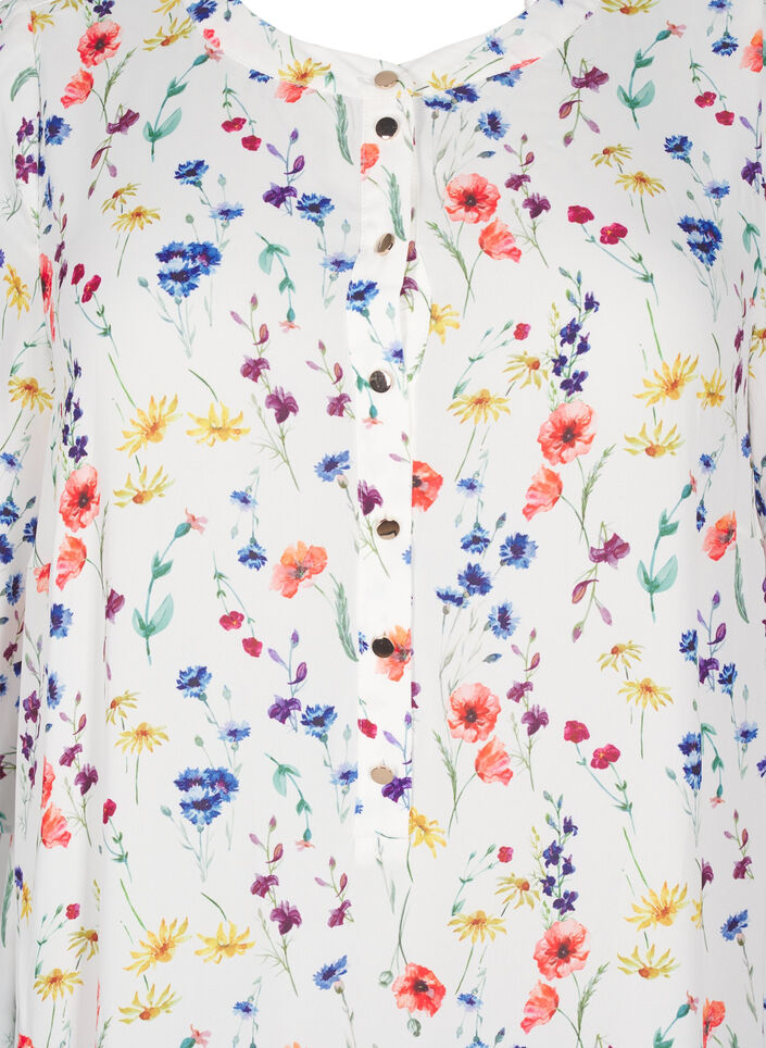 Gebloemde midi-jurk met 3/4-mouwen, Multi Flower AOP, Packshot